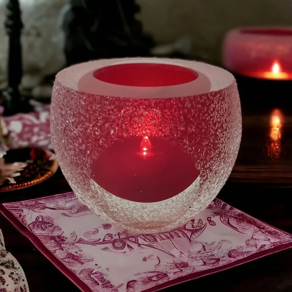 Fifth Ave Crystal‎ Candle Holder Geode Sugar Textured Red Tealight Votive GOTH.